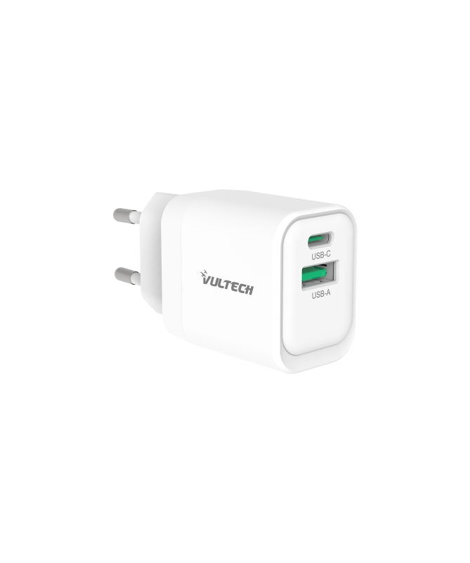 VULTECH CARICATORE ADATTATORE UNIVERSALE, 1 X TYPE-C PD30 E 1 X USB QC3.0, GAN PPS 33W, BIANCO COMPA [CC33-1C1A]