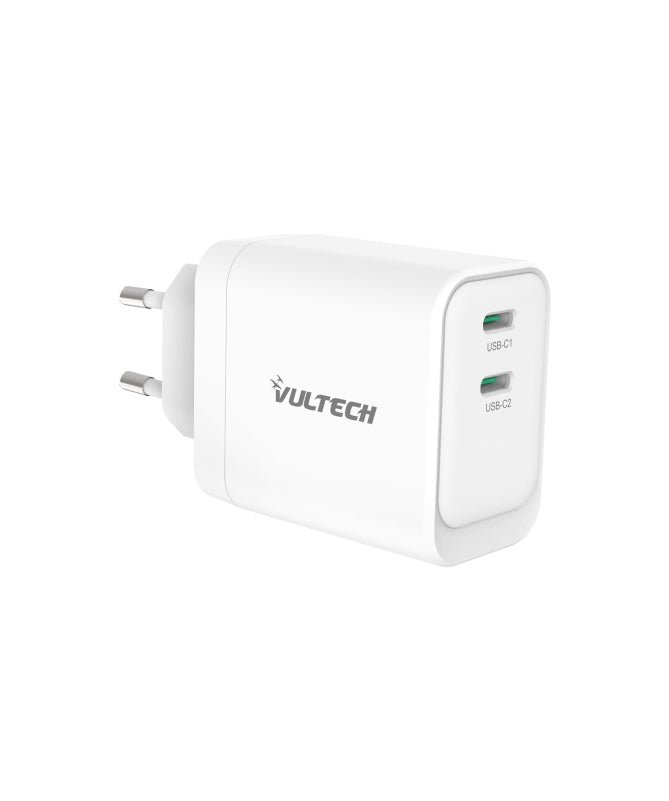VULTECH CARICATORE ADATTATORE UNIVERSALE, 2 X TYPE-C, PD45 GAN PPS 45W, BIANCO COMPATTO [CC45-2C]