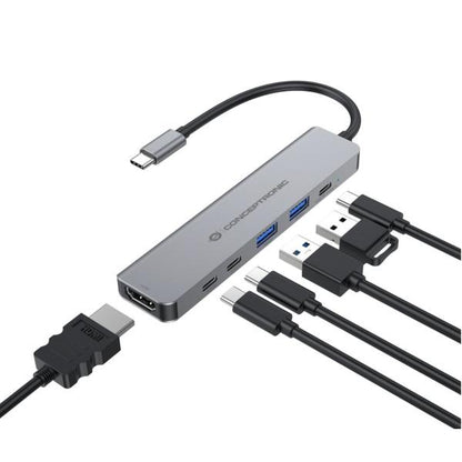 Conceptronic 6-in-1 Docking Station USB 3.2 Gen 1 - HDMI - USB-A 5Gbps x 2 - USB-C 5Gbps x 2 - 100W USB PD [DONN33G]