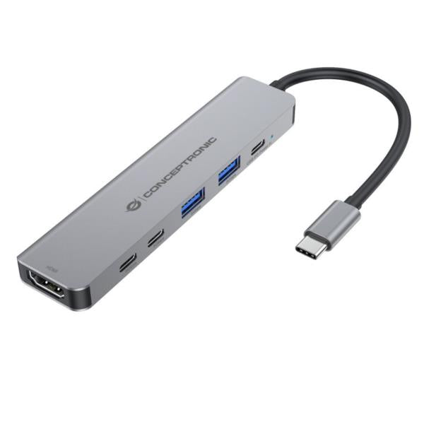 Conceptronic 6-in-1 Docking Station USB 3.2 Gen 1 - HDMI - USB-A 5Gbps x 2 - USB-C 5Gbps x 2 - 100W USB PD [DONN33G]