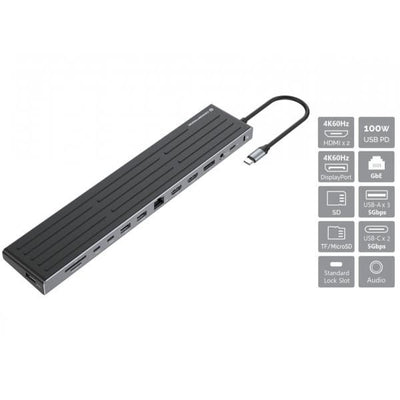 Conceptronic 14-in-1 MST Docking Station USB 3.2 Gen 1 - HDMI x 2 - DP - GbE LAN - USB-A 5Gbps x 3 - USB-C 5Gbps x 2 - SD - TF/MicroSD - 3.5m [DONN32B]