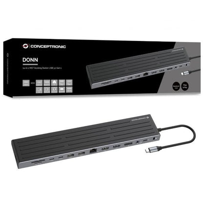 Conceptronic 14-in-1 MST Docking Station USB 3.2 Gen 1 - HDMI x 2 - DP - GbE LAN - USB-A 5Gbps x 3 - USB-C 5Gbps x 2 - SD - TF/MicroSD - 3.5m [DONN32B]