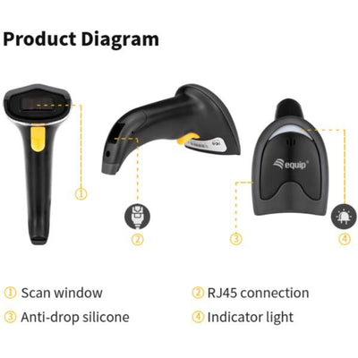 Equip USB 1D Laser Barcode Scanner with Stand [351022]