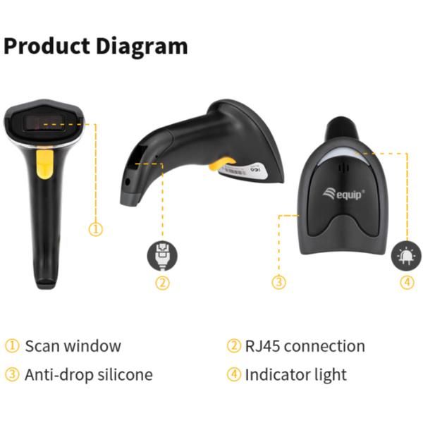 Equip USB 1D Laser Barcode Scanner with Stand [351022]