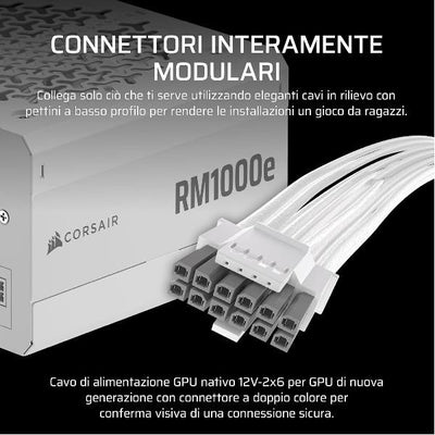 CORSAIR ALIMENTATORE RM1000E WHITE, 1000 WATT, CYBENETICS GOLD CERTIFIED, FULLY MODULAR POWER SUPPLY [CP-9020294-EU]