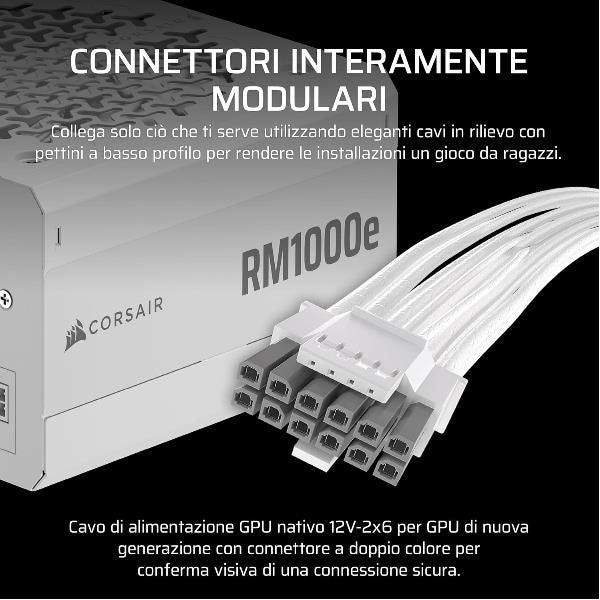 CORSAIR ALIMENTATORE RM1000E WHITE, 1000 WATT, CYBENETICS GOLD CERTIFIED, FULLY MODULAR POWER SUPPLY [CP-9020294-EU]
