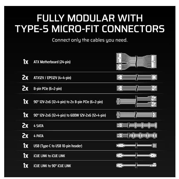 CORSAIR ALIMENTATORE iCUE LINK HXi SHIFT SERIES, iCUE LINK HX1000i SHIFT, 1000 WATT [CP-9020265-EU]