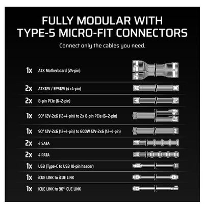 CORSAIR ALIMENTATORE iCUE LINK HXi SHIFT SERIES, iCUE LINK HX1000i SHIFT, 1000 WATT [CP-9020265-EU]