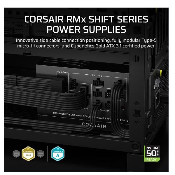 CORSAIR ALIMENTATORE 2025 RMx SHIFT SERIES, RM1000x Shift, 1000 WATT, ATX 3.1, PCIe 5.1 [CP-9020300-EU]