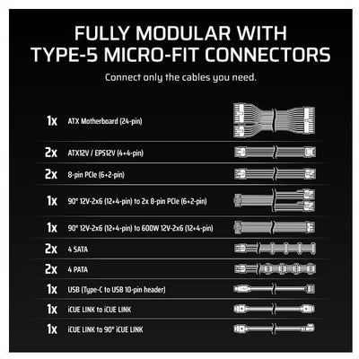 CORSAIR ALIMENTATORE iCUE LINK HXi SHIFT SERIES, iCUE LINK HX1200i SHIFT, 1200 WATT [CP-9020267-EU]