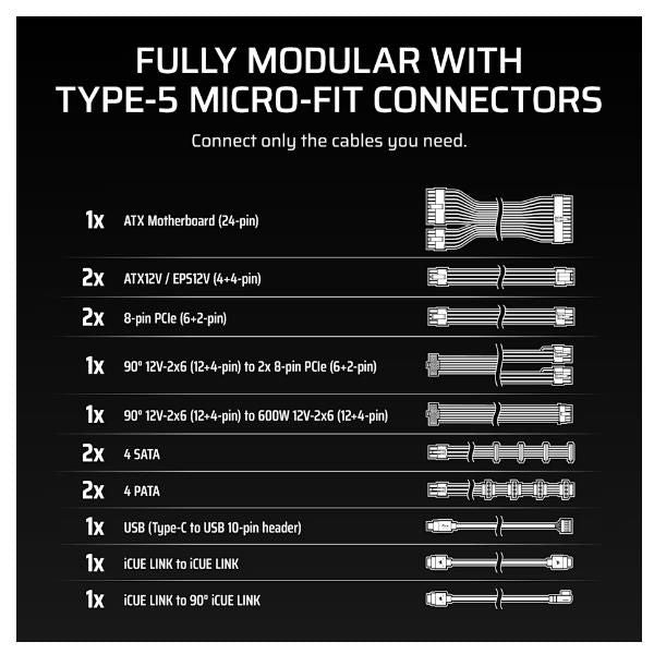 CORSAIR ALIMENTATORE iCUE LINK HXi SHIFT SERIES, iCUE LINK HX1200i SHIFT, 1200 WATT [CP-9020267-EU]