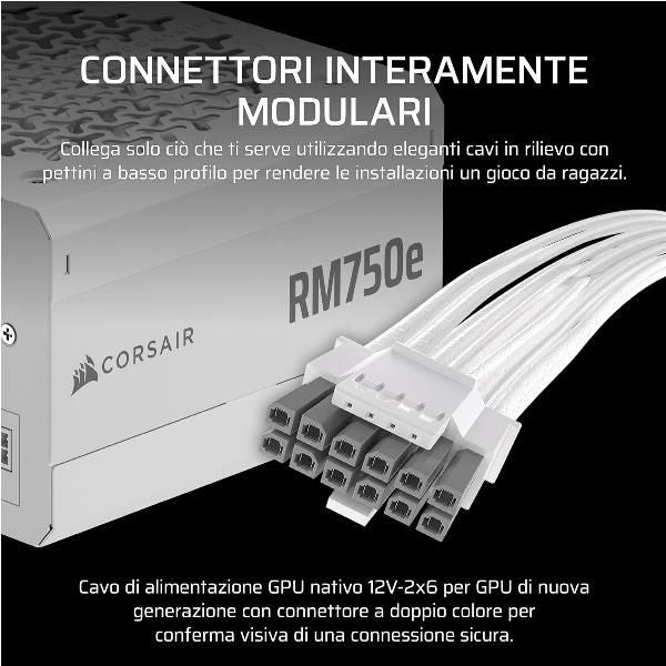 CORSAIR ALIMENTATORE RM750E WHITE, 750 WATT, CYBENETICS GOLD CERTIFIED, FULLY MODULAR POWER SUPPLY [CP-9020292-EU]