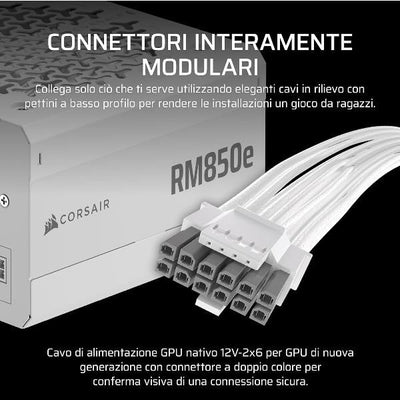 CORSAIR ALIMENTATORE, RM850E WHITE, 850 WATT, CYBENETICS GOLD CERTIFIED, FULLY MODULAR POWER SUPPLY [CP-9020293-EU]