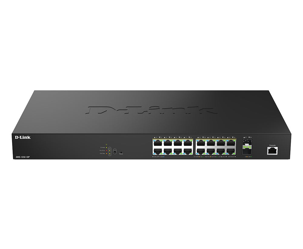 D-LINK SWITCH 18-PORT 2.5G MULTI-GIGABIT POE++ SMART MANAGED SWITCH WITH 2 X 10G SFP+ PORTS [DMS-1250-18P]