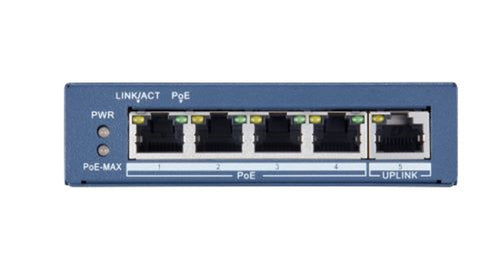 HIKVISION SWITCH 4 PORT GIGABIT UNMANAGED POE SWITCH 1 GIGABIT RJ45 UPLINK PORT, 802.3AF/AT, POE PO [DS-3E0505P-E]