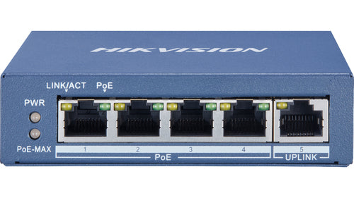 HIKVISION SWITCH 4 PORT GIGABIT UNMANAGED POE SWITCH 1 GIGABIT RJ45 UPLINK PORT, 802.3AF/AT, POE PO [DS-3E0505P-E/M]