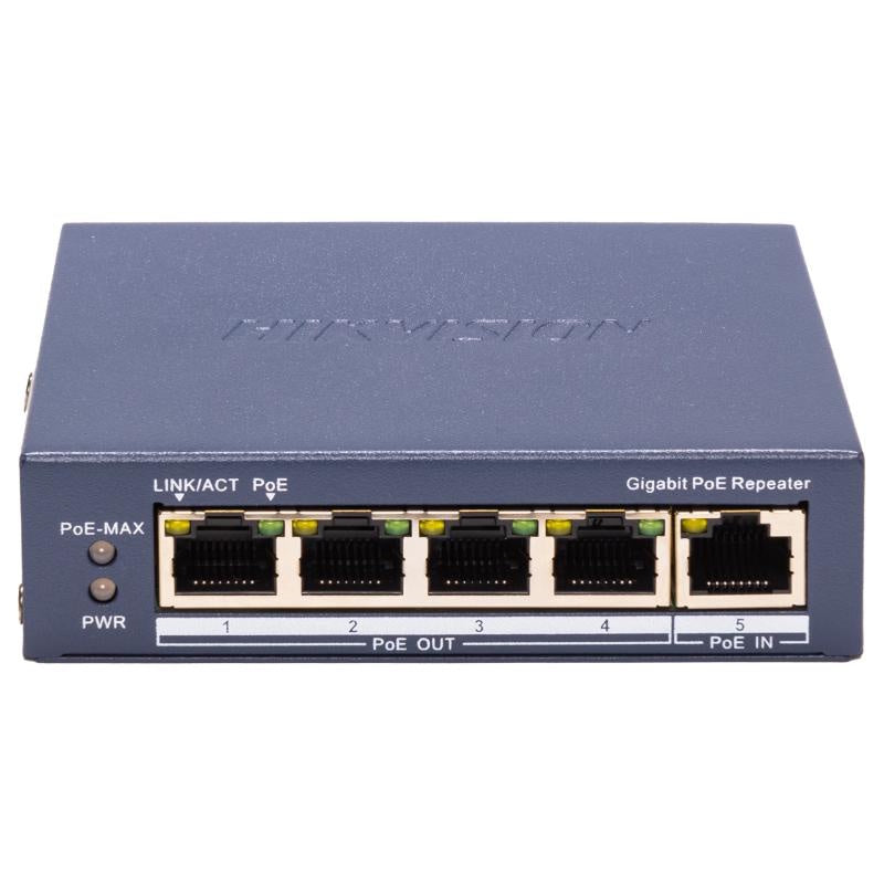 SWITCH HIKVISION GIGABIT POE REPEATER 4 x GIGABIT POE PORT (OUTPUT),1 x GIGABIT POE PORT (INPUT), PO [DS-3E0505P-E/R]