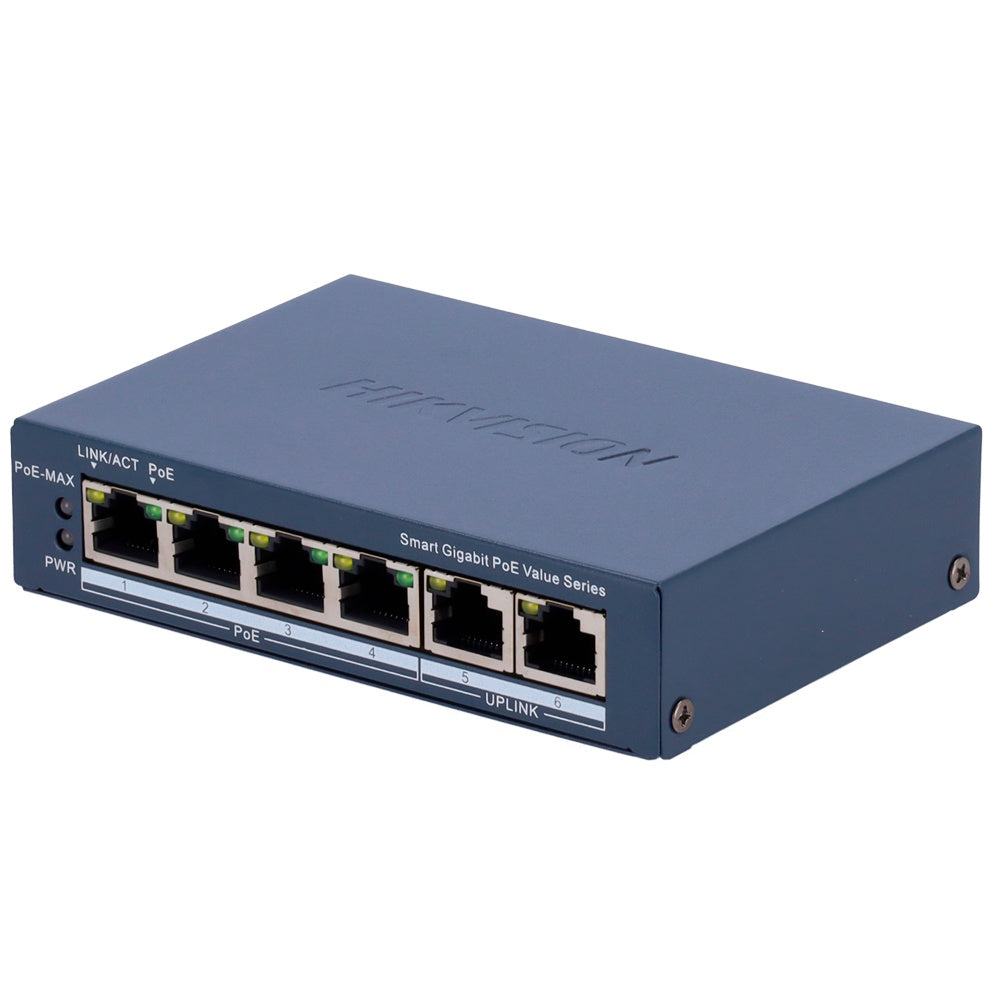 SWITCH HIKVISION SMART MANAGED POE GIGABIT L2, 4 GIGABIT RJ45 POE PORTS, 1 GIGABIT RJ45 PORT, 1 GIGA [DS-3E1506P-EIM-4]