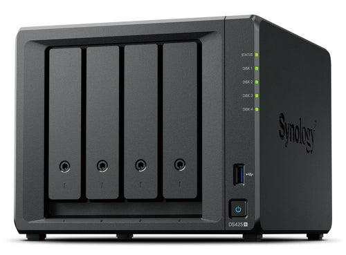 SYNOLOGY NAS TOWER 4X SATA, 2X NVME, MAX 40 CAM, CELERON J4125, 2GB RAM, 2.5GBE, USB 3.2, compatibilit solo con i dischi synology [DS425+]