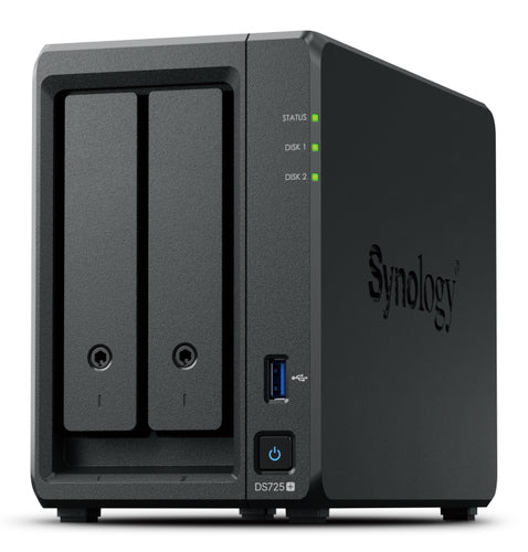 SYNOLOGY NAS TOWER 2X SATA, 2X NVME, MAX 40 CAM, RYZEN R1600, 4GB ECC, 2.5GBE, USB, ESATA, compatibilit solo con i dischi synology [DS725+]