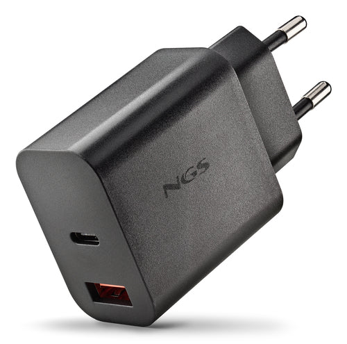 NGS ERA 30W BLACK: CARICATORE GaN DA PARETE UNIVERSALE DA 30W con 2 porte: USB-C + USB-A [ERA30WBLACK]