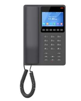 Grandstream GHP631W - Compact Hotel IP Phone, 2 SIP accounts, 2 lines, 1x Ethernet 10/100 PoE, Wi-Fi, 480x320 (3.5") Color LCD, 12V/0.5A PSU, Black [GHP631W]