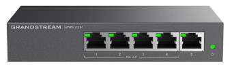 Grandstream GWN7700P - Unmanaged Network Switch, 5x GbE RJ45, 4x PoE 802.3 af/at, up to 30W per port, 60W total power budget, metal case, 53.5V/1.22A PSU [GWN7700P]