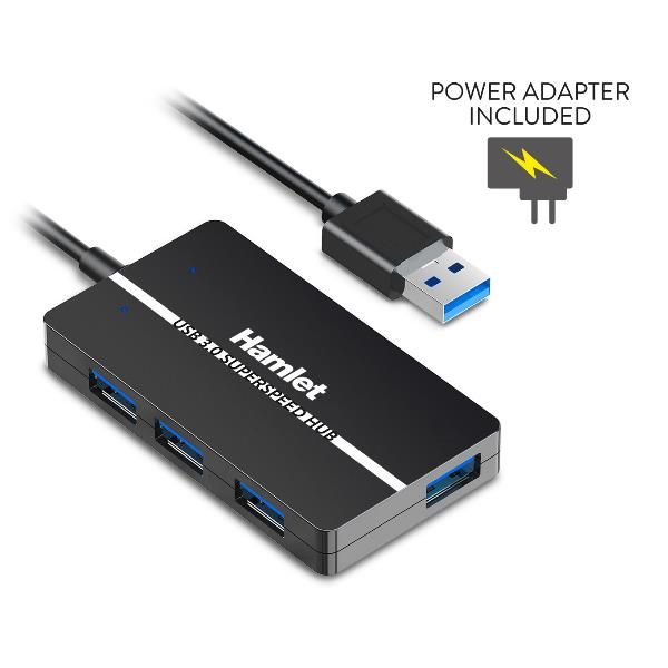Hamlet XHUB-04U3P hub di interfaccia USB 3.2 Gen 1 (3.1 Gen 1) Type-A 5000 Mbit/s Nero [XHUB-04U3P]