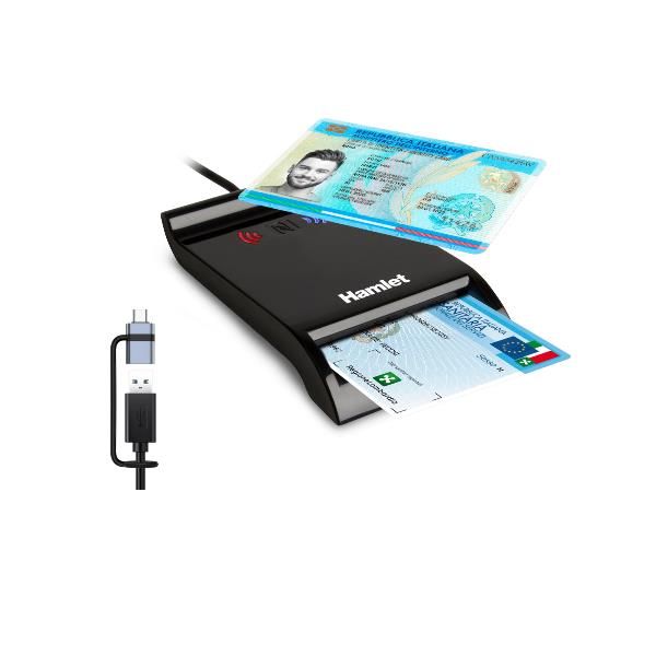HUSCR-NFCX Lettore USB-A + USB-C di Smart Card a Contatto e Wireless NFC Carta Identità CIE 3.0, CNS, TS [HUSCR-NFCX]