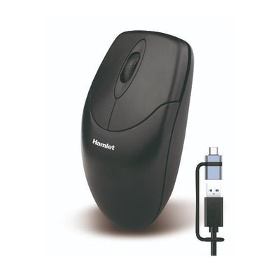 Hamlet XMICEU2-CX mouse Casa Ambidestro USB Type-A + USB Type-C Ottico 1000 DPI [XMICEU2-CX]