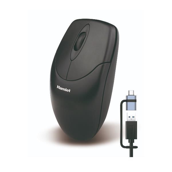 Hamlet XMICEU2-CX mouse Casa Ambidestro USB Type-A + USB Type-C Ottico 1000 DPI [XMICEU2-CX]