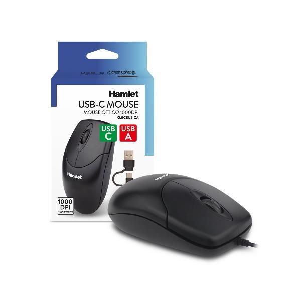 XMICEU2-CA MOUSE DOPPIA CONNESSIONE USB-C + USB-A 1000dpi + 3 TASTI SCROLL [XMICEU2-CA]