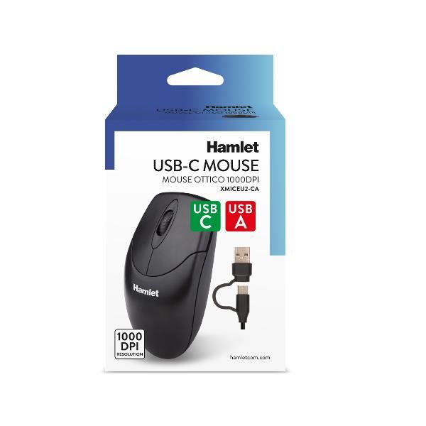 XMICEU2-CA MOUSE DOPPIA CONNESSIONE USB-C + USB-A 1000dpi + 3 TASTI SCROLL [XMICEU2-CA]