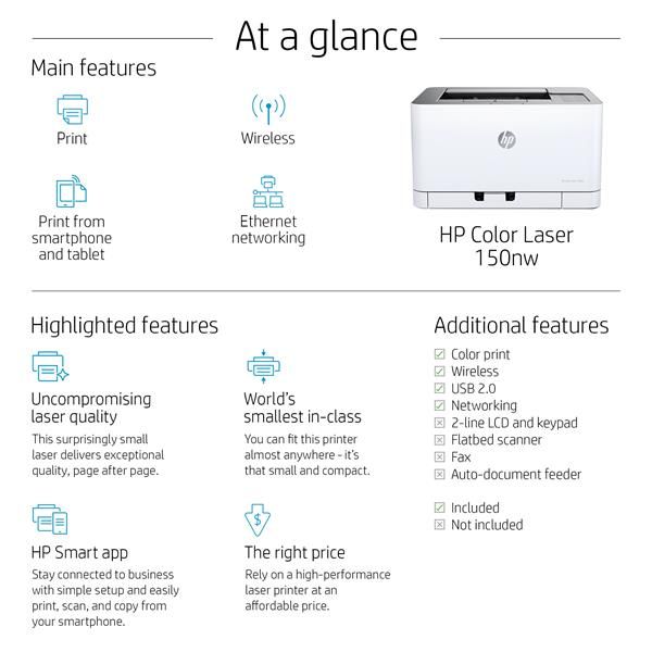 HP STAMPANTE LASER A4 COLORE, 150NW, 18PPM, WIFI/LAN [4ZB95A]