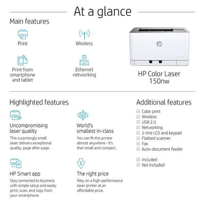 HP STAMPANTE LASER A4 COLORE, 150NW, 18PPM, WIFI/LAN [4ZB95A]