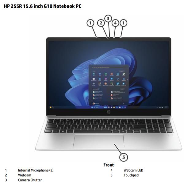 HP 255R 15.6 inch G10 Notebook PC AMD Ryzen 3 7335U Computer portatile 39,6 cm (15.6") Full HD 8 GB DDR5-SDRAM 512 GB SSD Wi-Fi 6 (802.11ax) FreeDOS Nero [D76DBAT#ABZ]