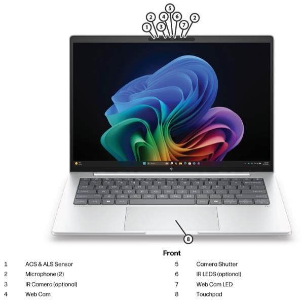 HP EliteBook 8 G2i 14 inch Notebook Next Gen AI PC Wolf Pro Security Edition Copilot+ PC Intel Core Ultra 7 Computer portatile 35,6 cm (14") WUXGA 32 GB LPDDR5x-SDRAM 1 TB SSD Wi-Fi 7 (802.11be) Windows 11 Pro Argento [DL5P6AT#ABZ]