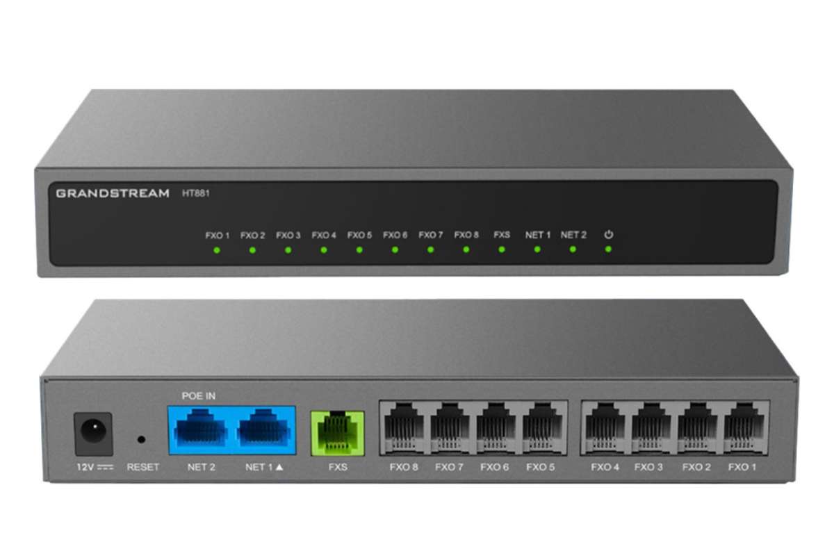 Grandstream HT-881, FXO VoIP Gateway, 8x FXO, 2x GbE, 12V/1A PSU [HT-881]