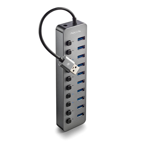 NGS IHUB 10: Hub 10 porte USB 3.0. Velocit di trasferimento dati a 5Gbps. Lunghezza del cavo: 180 m [IHUB10]