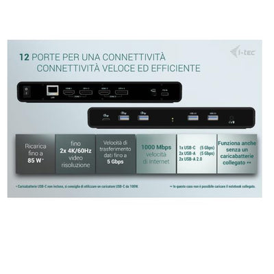 i-tec Universal Dual 4K Display Docking Station + Power Delivery 85W [CADUA4KDOCKPDB]