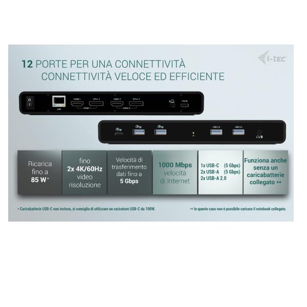 i-tec Universal Dual 4K Display Docking Station + Power Delivery 85W [CADUA4KDOCKPDB]