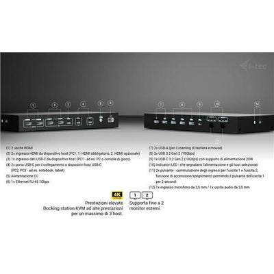 I-TEC DOCKING STATION USB-C KVM PER 3 HOSTS, DUAL DISPLAY, POWER DELIVERY 1X 92W/2X 65W [C31KVMDOCKPDPRO]