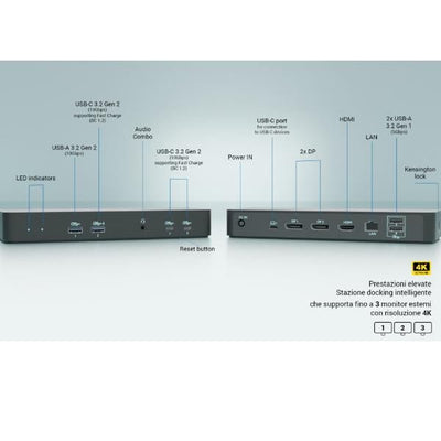 USB-C DOCK INTELLIGENT TRIPLO MONITOR 2x DP, 1x HDMI, PD 100W con alimentatore [C31INTGTRI4KDOCPDIT]