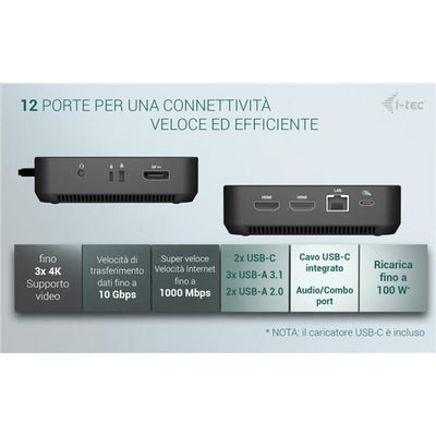 Docking station USB-C Triplo video: 1x Display Port + 2x HDMI PD 100 W + alimentatore 100W [C31TRIVIDPRO100W]