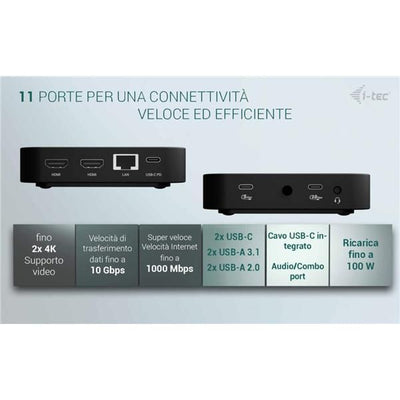 I-TEC DOCKING STATION USB-C DUAL HDMI CON POWER DELIVERY 100 W PIU CARICATORE 100W [C31DUALHDMIDPD100]
