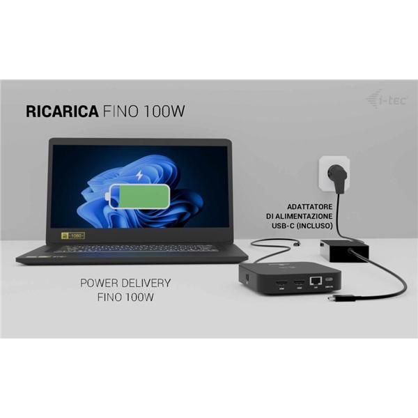 I-TEC DOCKING STATION USB-C DUAL HDMI CON POWER DELIVERY 100 W PIU CARICATORE 100W [C31DUALHDMIDPD100]