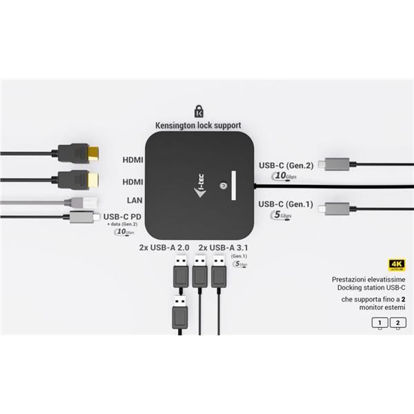 I-TEC DOCKING STATION USB-C DUAL HDMI CON POWER DELIVERY 100 W PIU CARICATORE 100W [C31DUALHDMIDPD100]