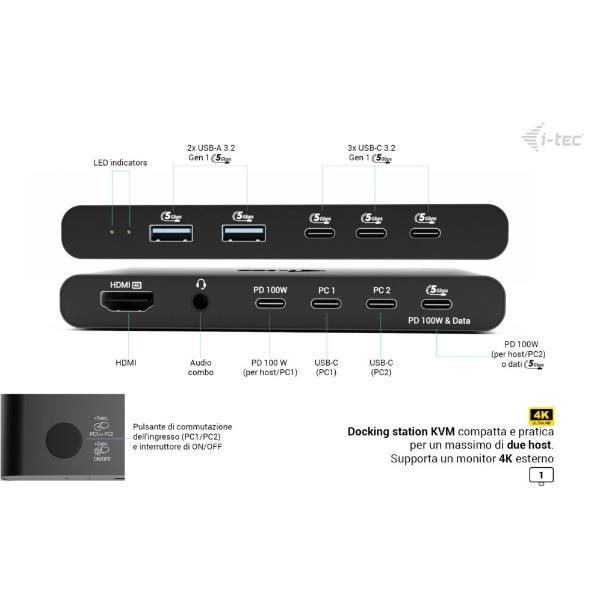KVM Docking HDMI x 2 Hosts (PC1 e PC2) PD 2x 100W [C31KVMHDMIDOCKPD]