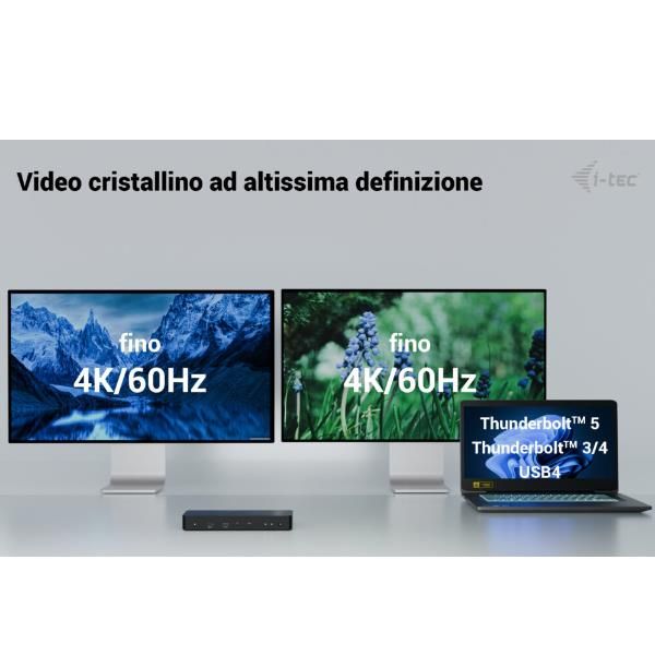 DOCK THUNDERBOLT 4 Doppio display (2xDP, 1xTB4) +5xUSB+ Power Delivery da 90 W con alimentatore [TB4INTGDUAL4KDOCPDIT]