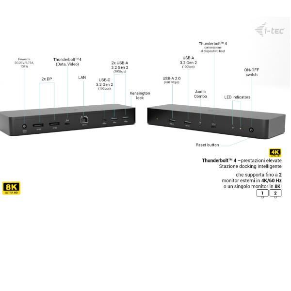 DOCK THUNDERBOLT 4 Doppio display (2xDP, 1xTB4) +5xUSB+ Power Delivery da 90 W con alimentatore [TB4INTGDUAL4KDOCPDIT]